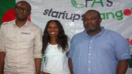 (L-r): Chukwuemeka Fred Agbata Jnr, presenter, Tech Trends on Channels Television and Convener, CFA's Startups Hangout; Ommo Clark, CEO, iBez Solutions and Bolaji Finnih, Fonder, TechPreneur Africa, both Speakers at the July 2017 edition of CFA's Startups Hangout.